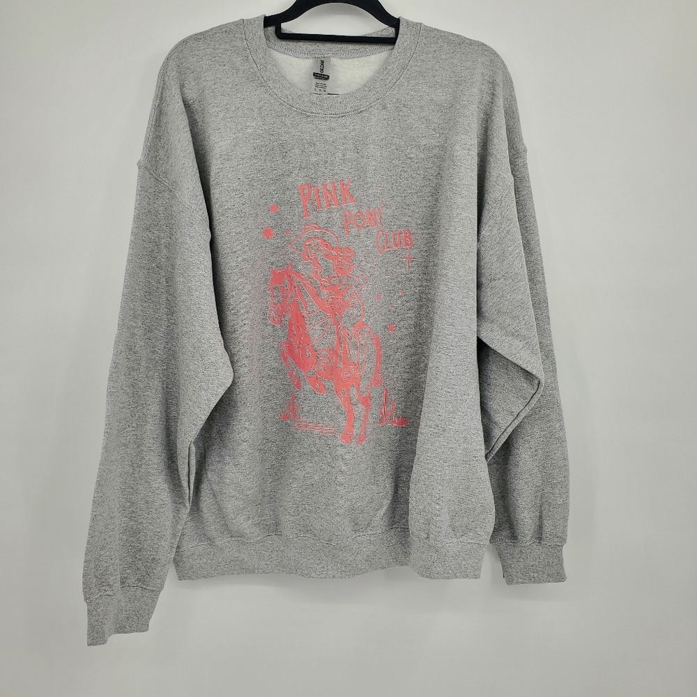 ☆☆ Heather Gray Crewneck Sweater with Pink Pony Club Graphic Size XL